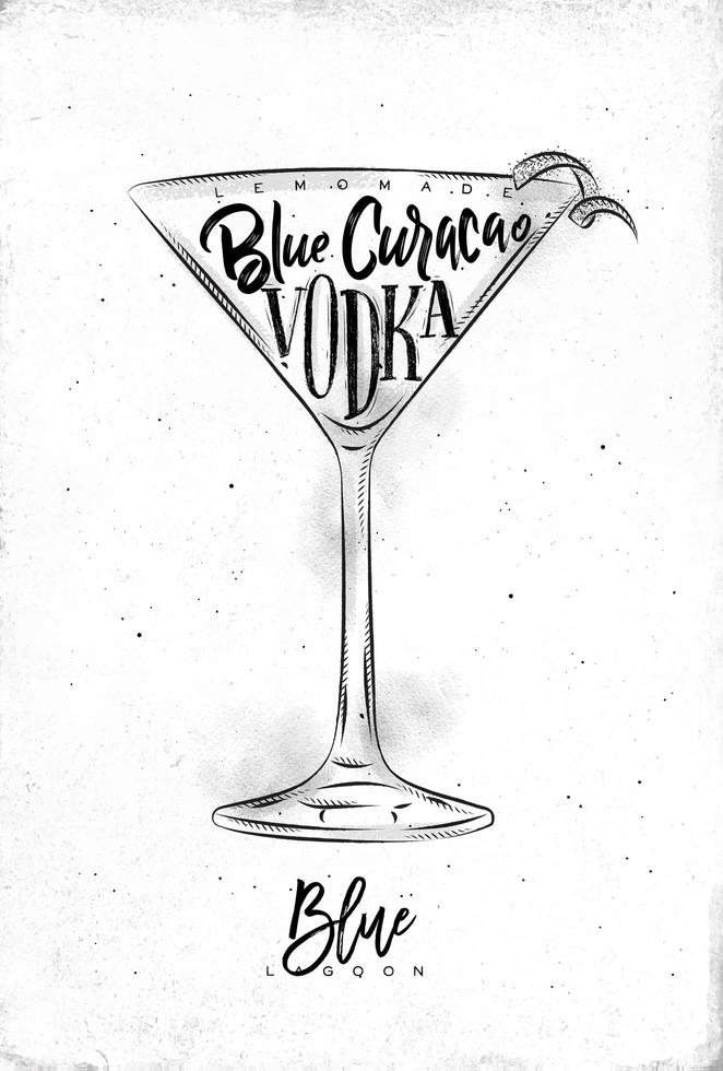 affiche de cocktail blue lagoon vecteur