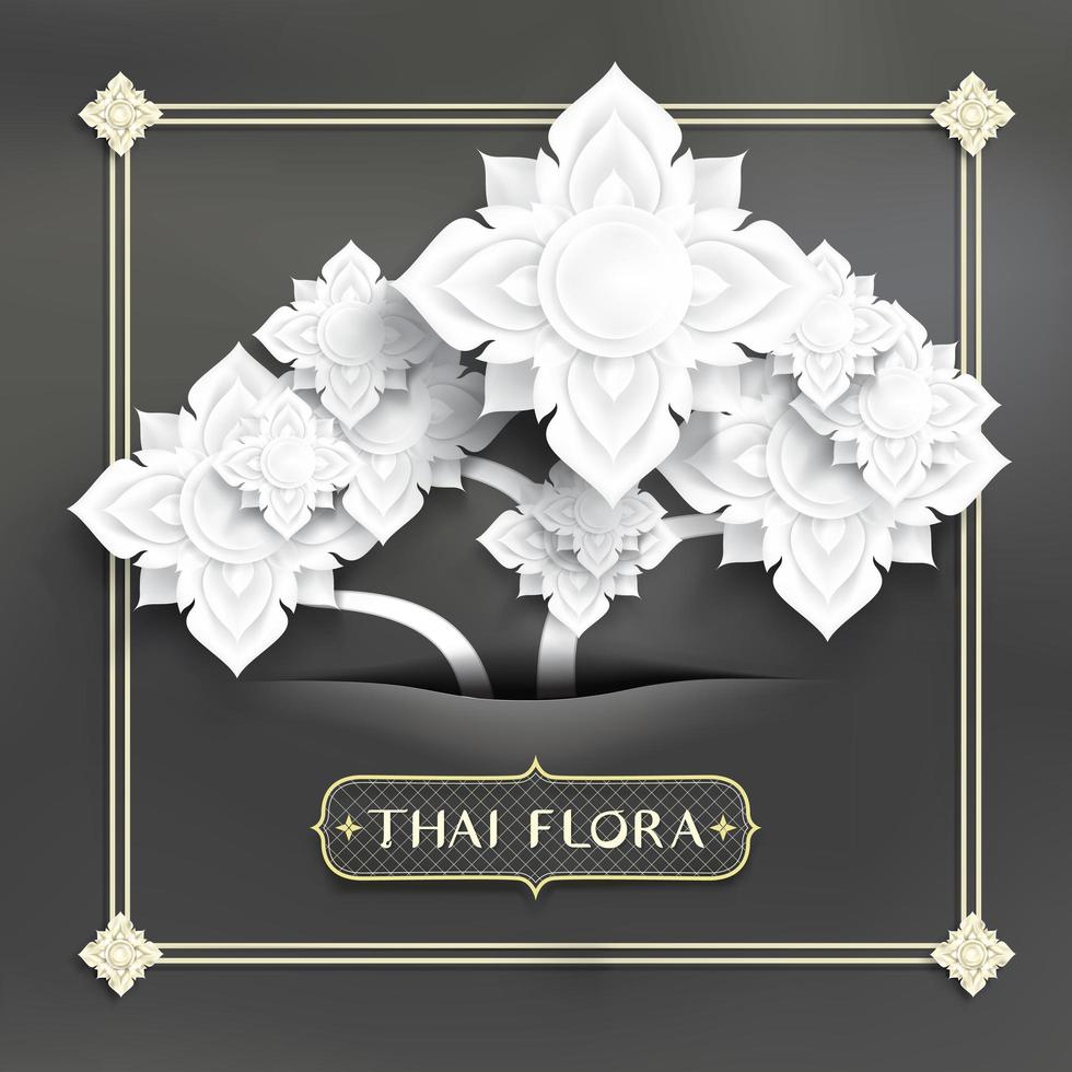 art thaï abstrait, papier blanc inséré fleurs coupées vecteur