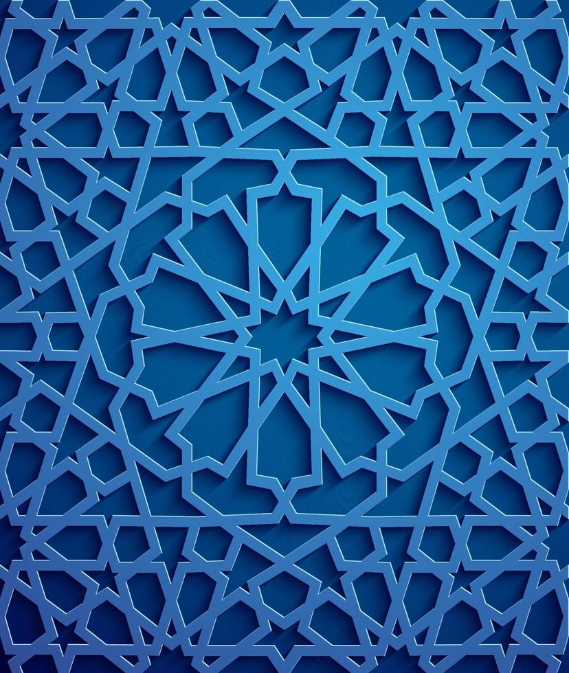 vecteur d'ornement islamique, motif persan. Éléments de motif rond islamique ramadan 3d. vecteur de symbole arabe ornemental circulaire géométrique. fond bleu