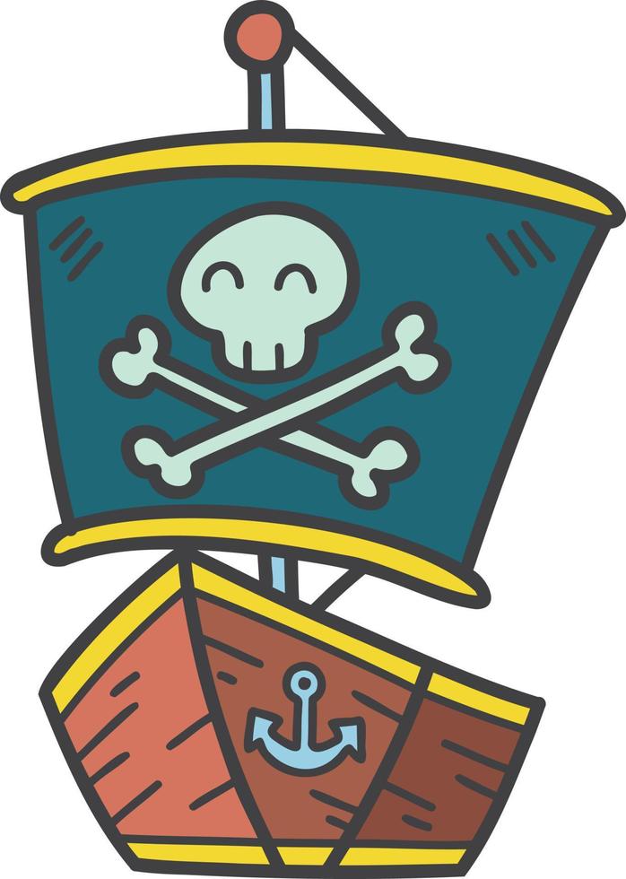 bateau pirate jouet dessiné à la main pour l'illustration des enfants vecteur