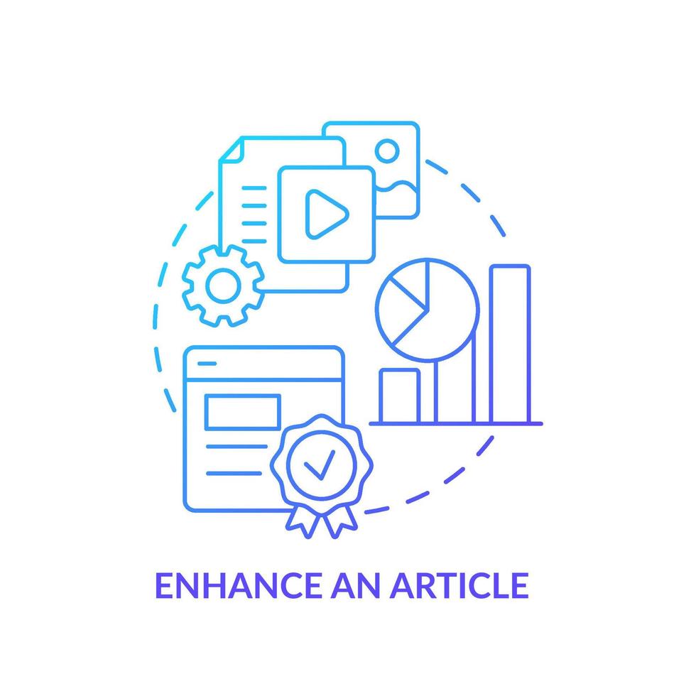 améliorer l'icône de concept de dégradé bleu article. l'intégration des médias utilise l'illustration de la ligne mince de l'idée abstraite de la méthode. qualité et mesures. dessin de contour isolé. vecteur