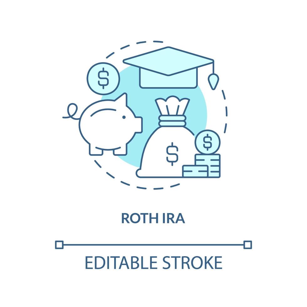 icône de concept turquoise roth ira. dépenses d'éducation. compte pour l'illustration abstraite de l'idée abstraite de l'épargne universitaire. dessin de contour isolé. trait modifiable. vecteur