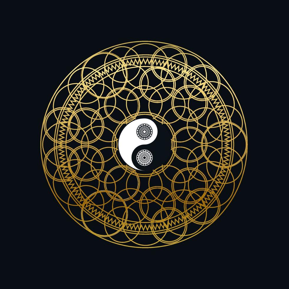 modèle de méditation avec signe yin yang en mandala vecteur