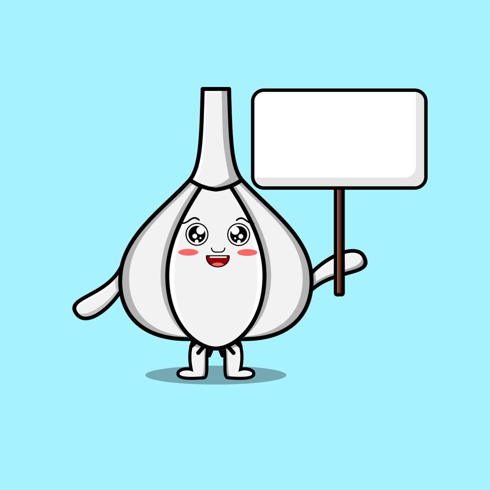 personnage de dessin animé mignon ail tenant un tableau blanc vecteur