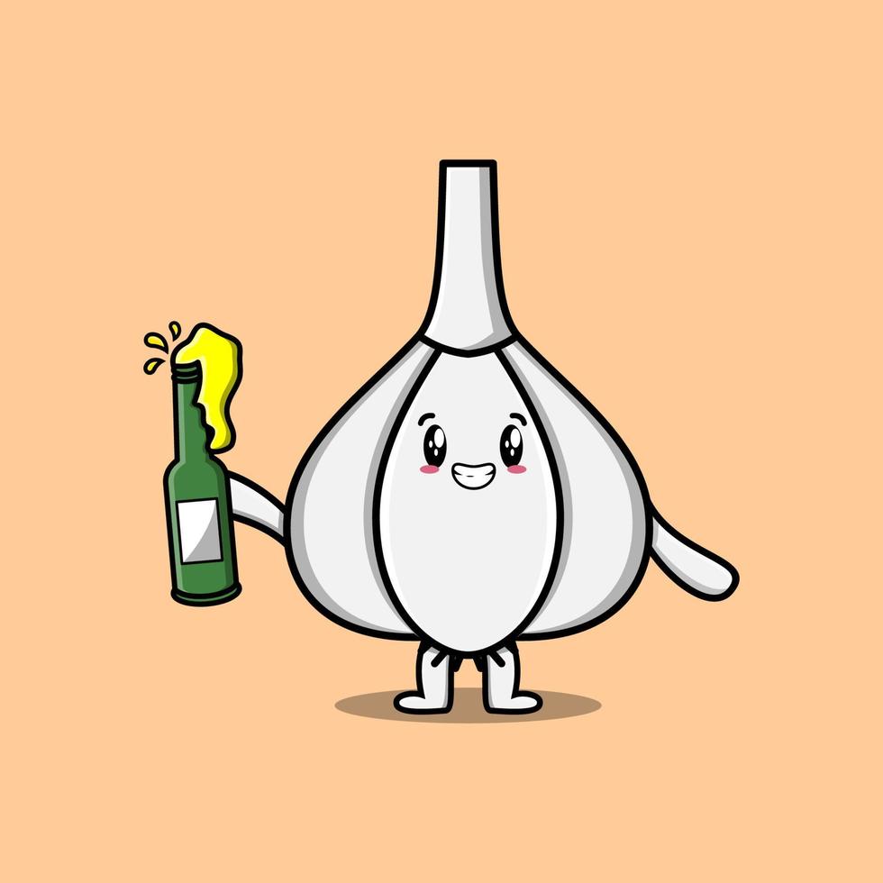 ail de personnage de dessin animé mignon avec une bouteille de soda vecteur