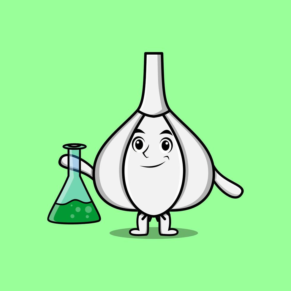 mignon, dessin animé, mascotte, caractère, ail, comme, scientifique vecteur