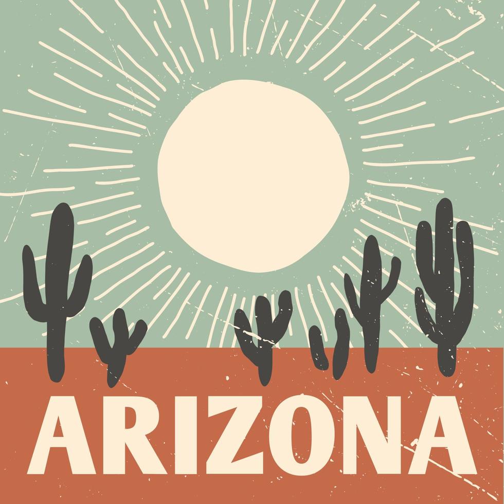 désert de l'arizona avec un imprimé graphique de montagne pour t-shirt. graphique vintage pour vêtements, autocollant, lot, affiche et arrière-plan. oeuvre d'art vintage occidentale en plein air. ambiance arizona vecteur