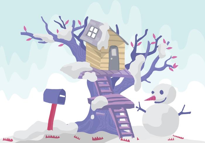 Snowman Tree House Illustration Vectorisée vecteur