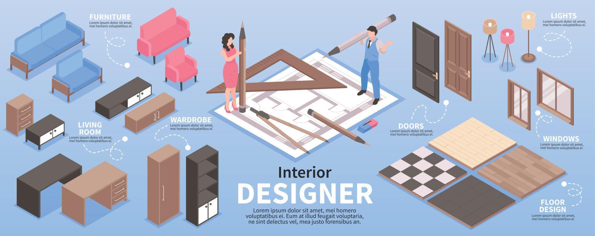 projet de design d'intérieur isométrique vecteur