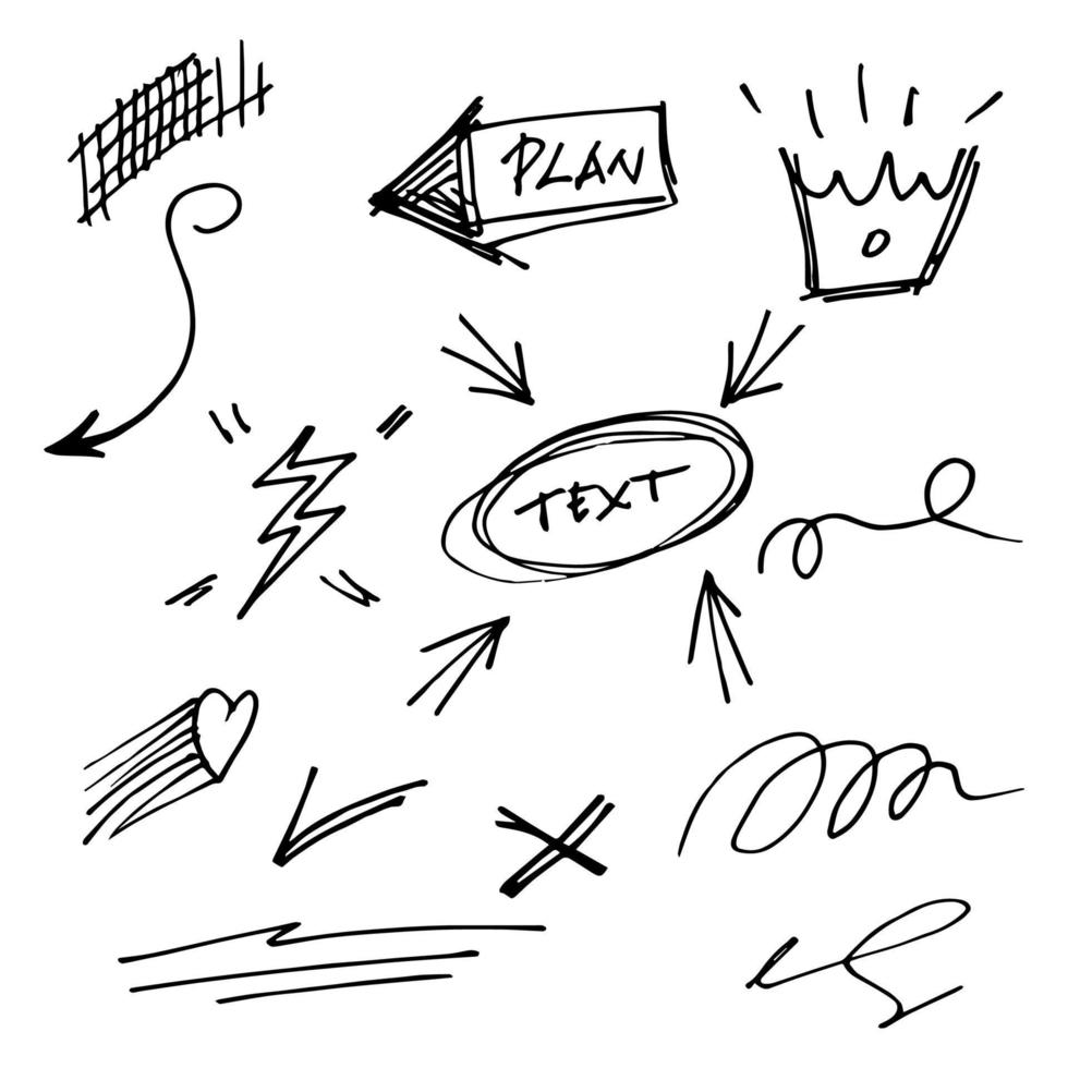 éléments de doodle ensemble dessinés à la main pour la conception de concept isolé sur fond blanc. éléments infographiques. illustration vectorielle vecteur