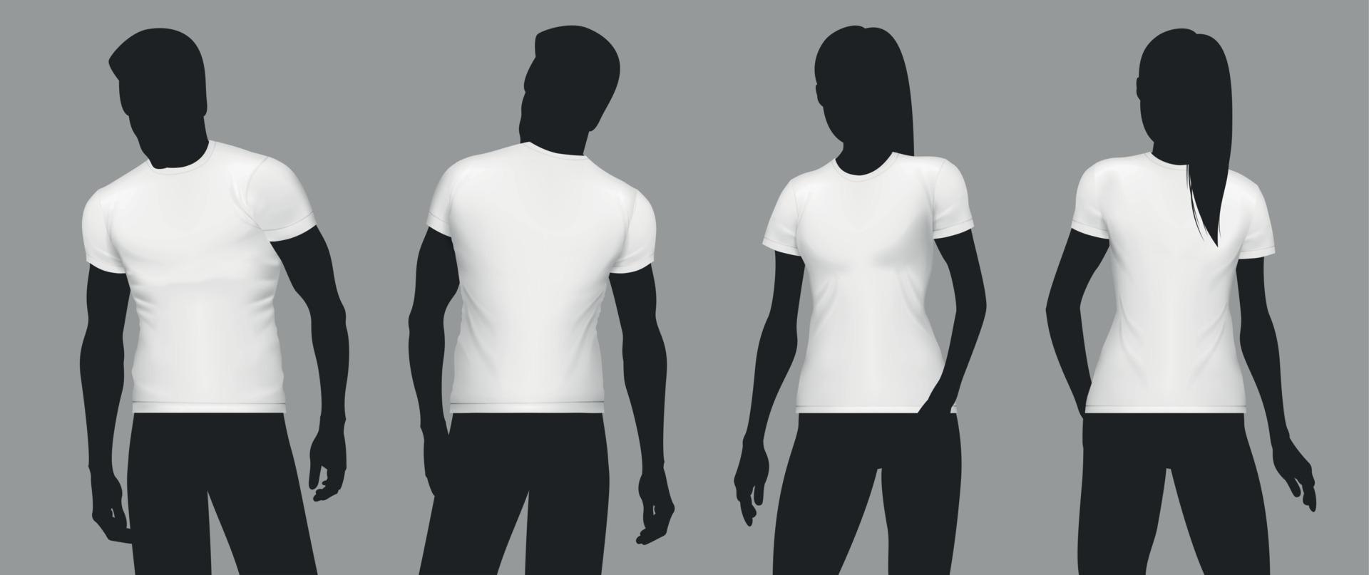 jeu d'icônes de silhouette de maquette de t-shirt réaliste vecteur
