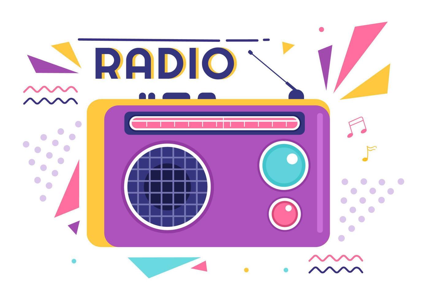 lecteur de radio pour enregistrement, talk-show, interviews de célébrités et écoute de musique dans le modèle illustration de style plat de dessin animé dessiné à la main vecteur