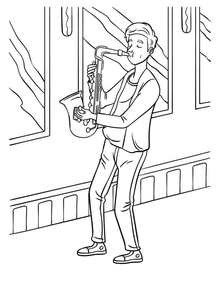 coloriage de saxophoniste pour les enfants vecteur