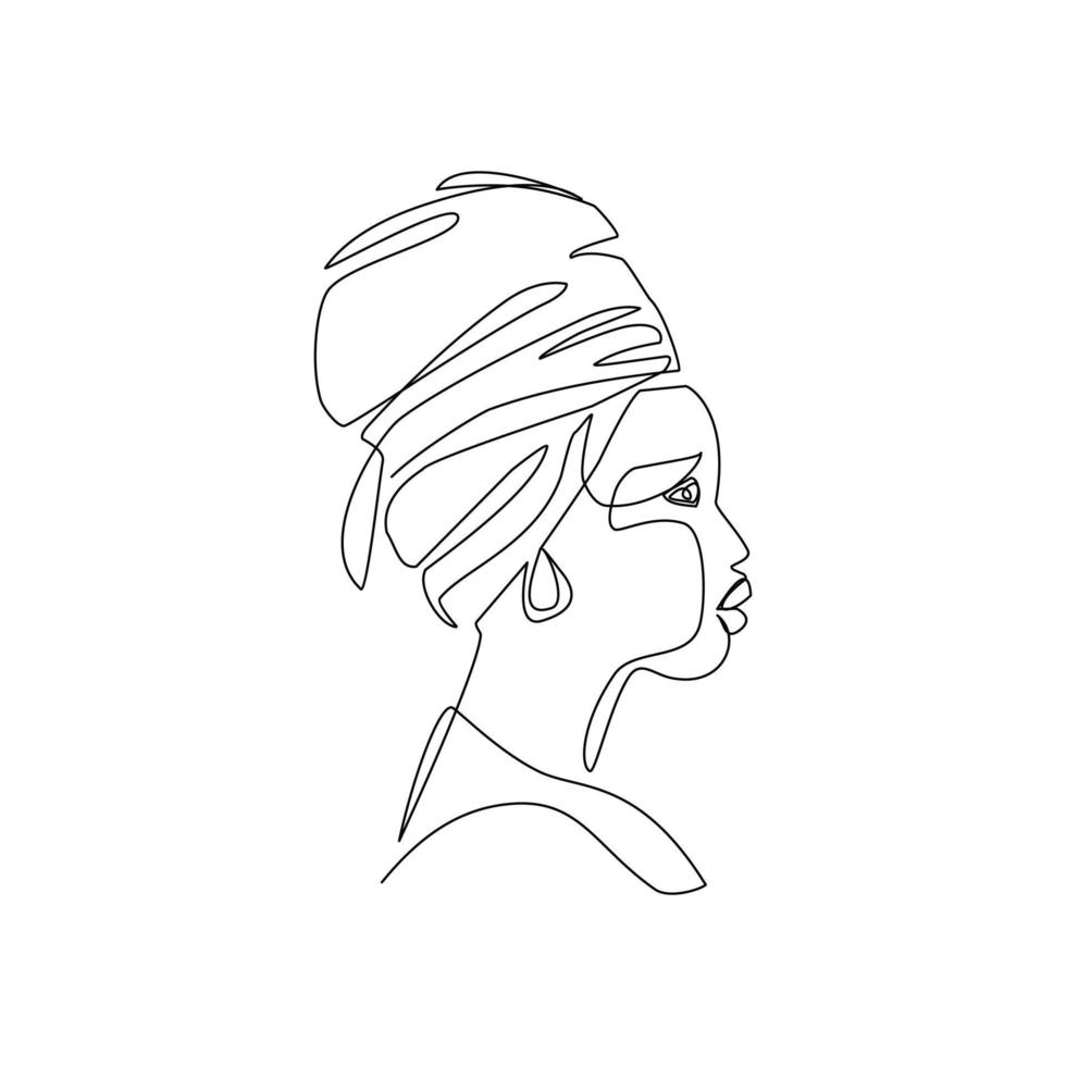 illustration vectorielle d'un portrait féminin dessiné dans un style d'art en ligne vecteur
