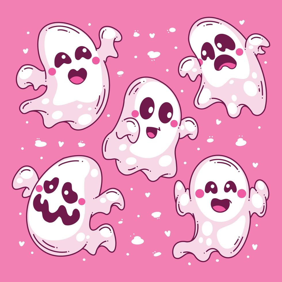 ensemble de fantômes mignons halloween dessinés à la main doodle en couleur vecteur