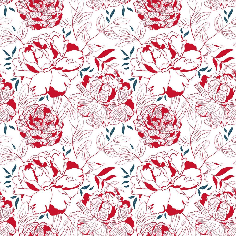 pivoine rouge et blanc motif floral sans couture vecteur