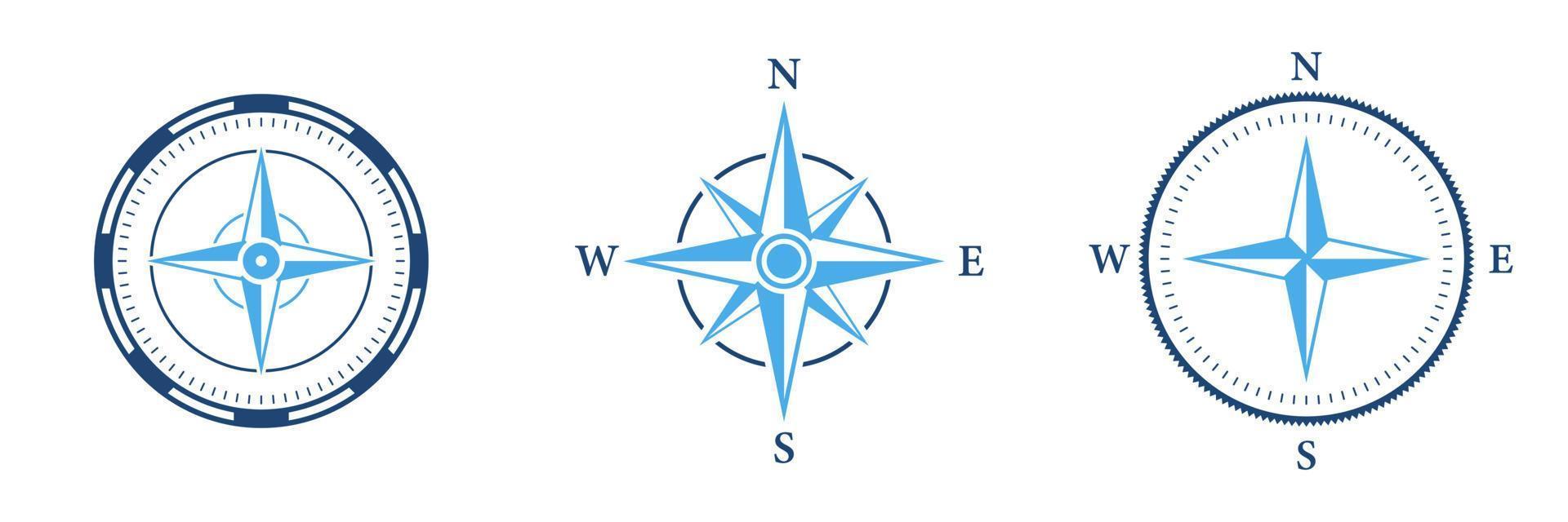 ensemble d'icônes de silhouette de navigation boussole. pictogramme de glyphe de direction d'orientation nord sud ouest est. navigateur de vent de rose antique nautique pour l'icône d'aventure en mer. illustration vectorielle isolée. vecteur