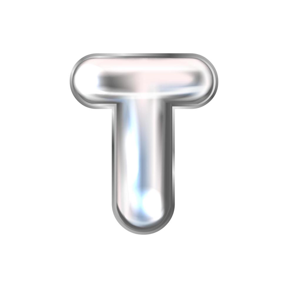 symbole de l'alphabet gonflé feuille d'argent perl, lettre t vecteur
