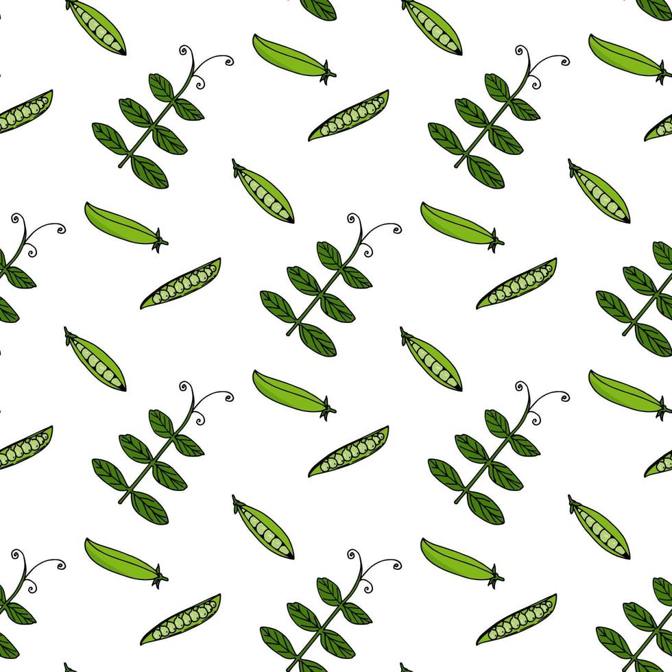 modèle sans couture avec pois verts mignons et feuilles sur fond blanc. image vectorielle. vecteur