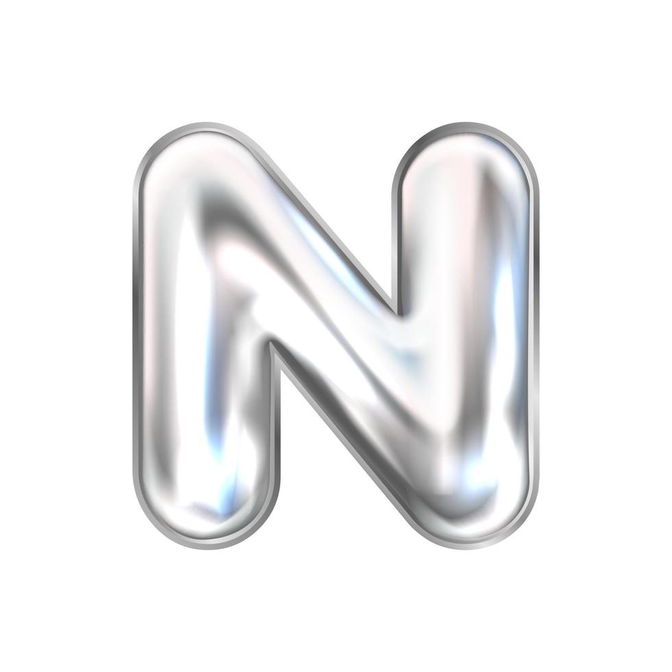 symbole de l'alphabet gonflé en feuille d'argent perl, lettre isolée n vecteur