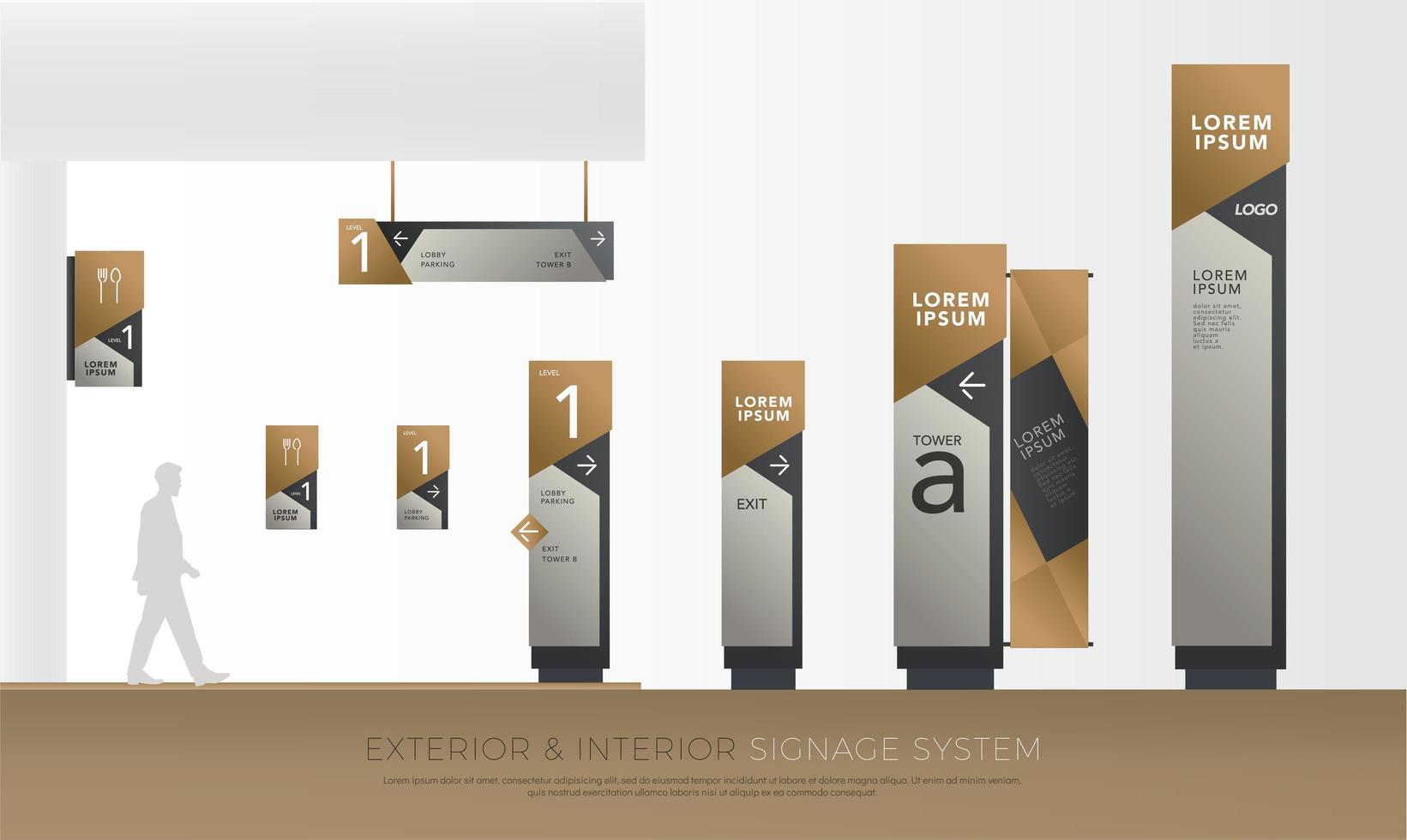 ensemble de signalisation extérieure et intérieure marron et argent vecteur