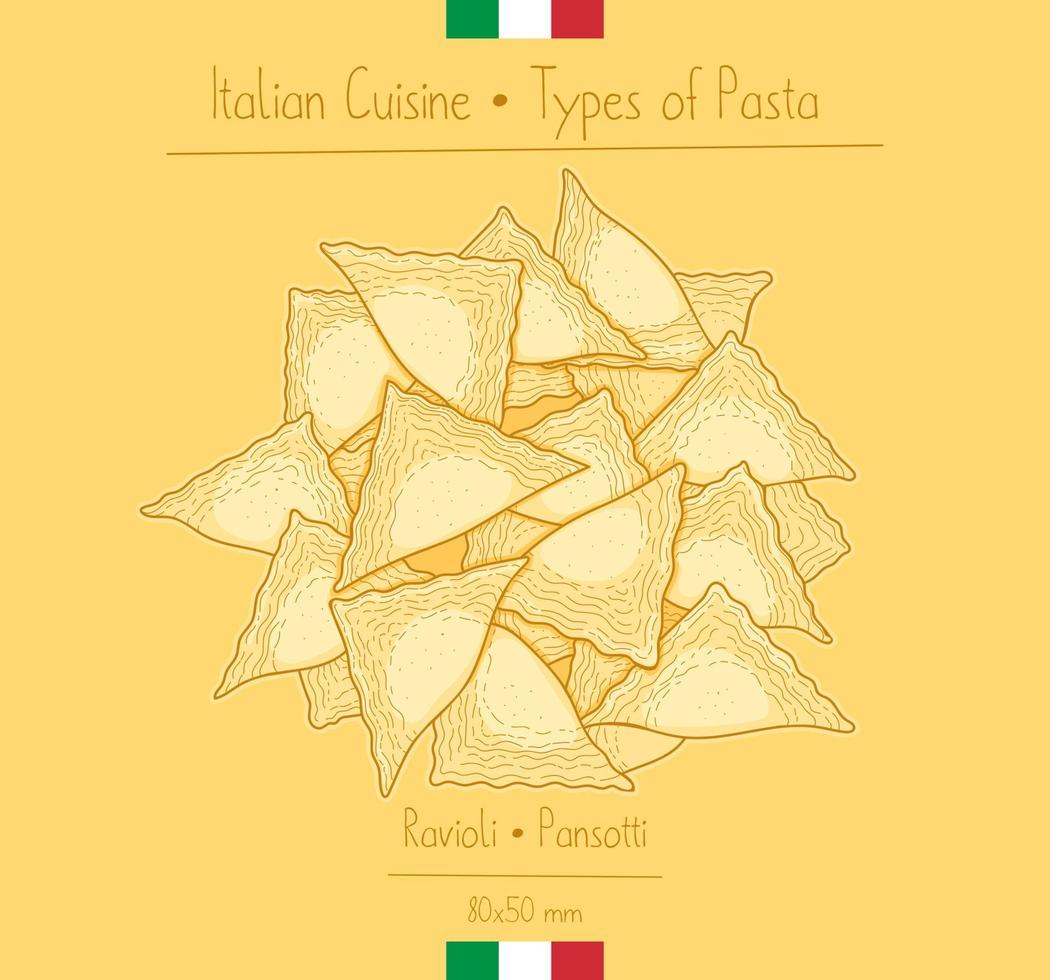 cuisine italienne pâtes raviolis de forme triangulaire aka pansotti vecteur