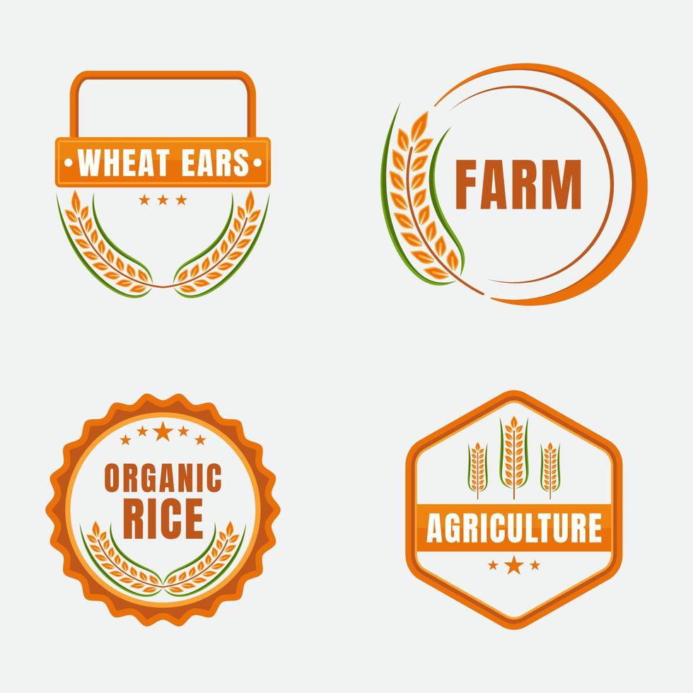 collection de logos de ferme. logo de riz. logo de blé. logo agricole vecteur