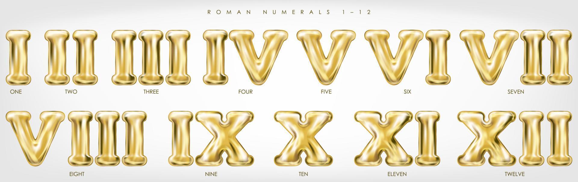 chiffres romains 1-12 par des ballons dorés vecteur