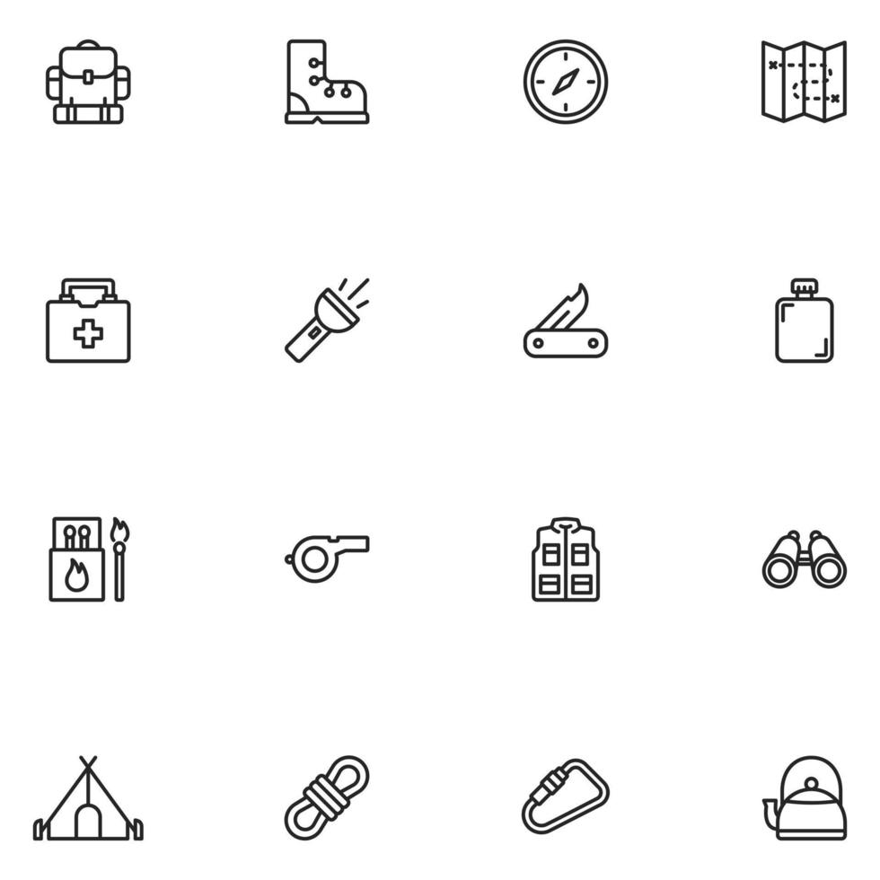 ensemble d'icône de ligne de randonnée vecteur