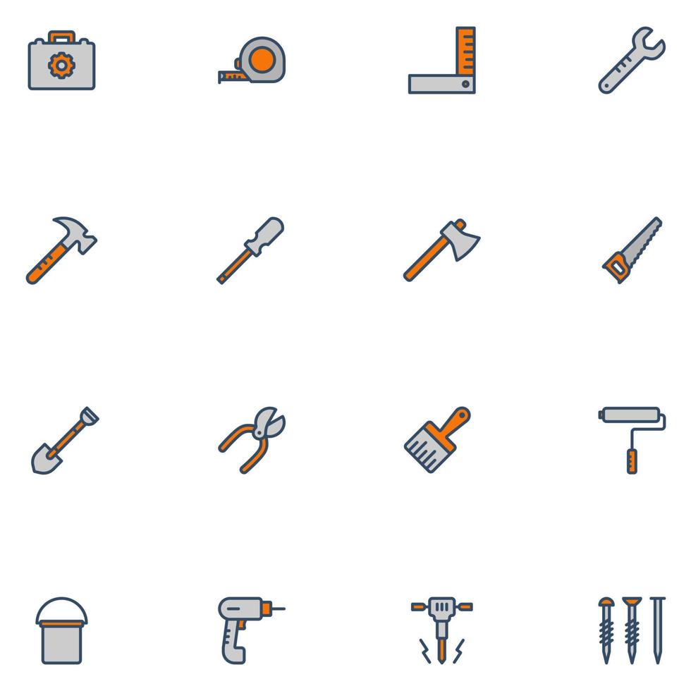ensemble d'outils icône de couleur remplie vecteur