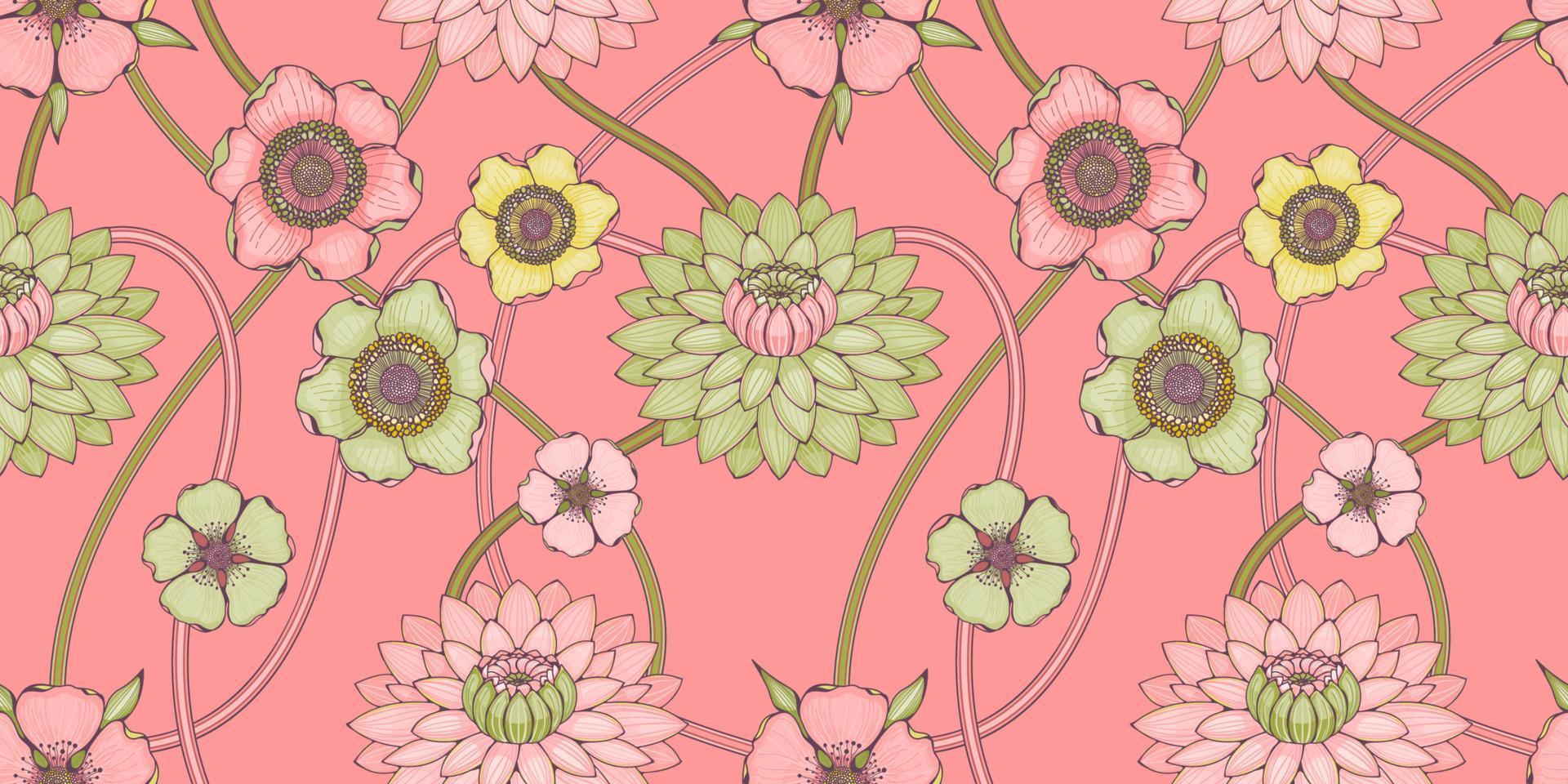 motif floral rose sans couture avec chrysanthèmes vecteur