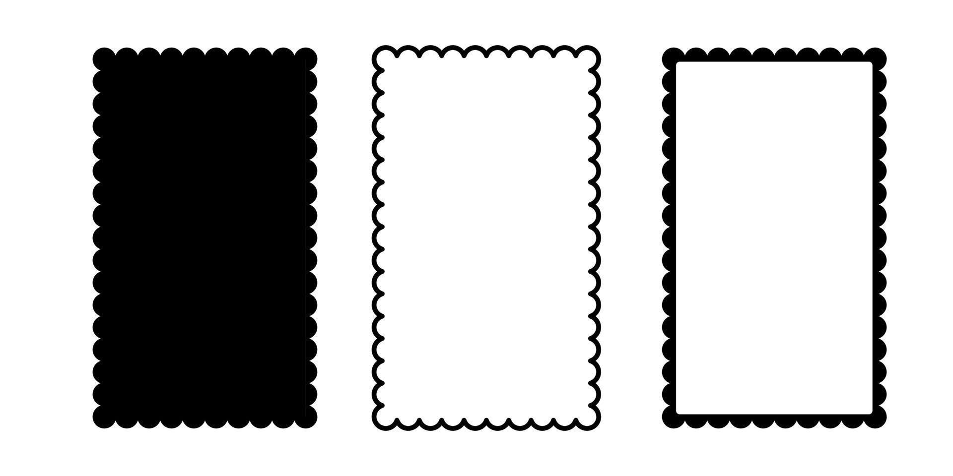 cadre carré festonné. forme de rectangle de bord festonné. forme simple d'étiquette et d'autocollant. cadre en dentelle de silhouette de fleur. répéter l'ornement de volants vintage. illustration vectorielle isolée sur fond blanc vecteur