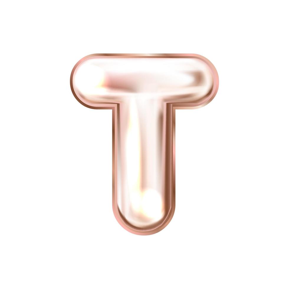 symbole de l'alphabet gonflé feuille rose perl, lettre isolée t vecteur