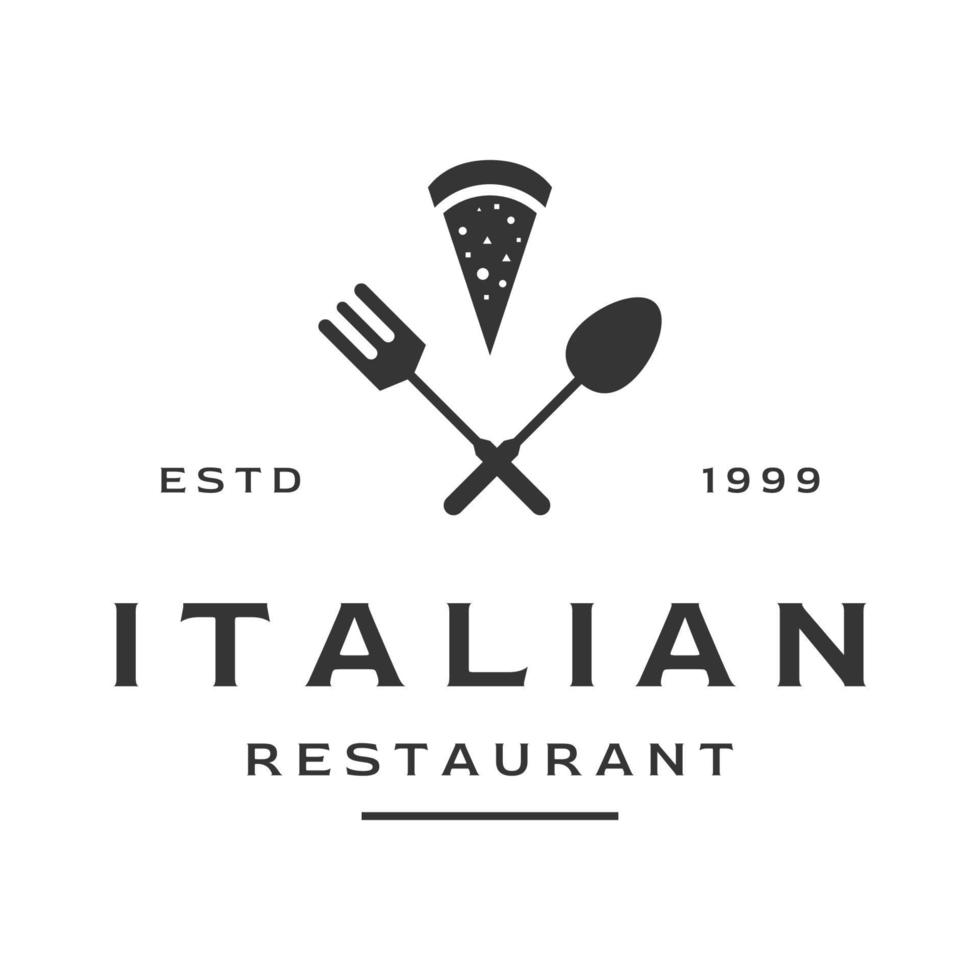 conception créative de logo de cuisine italienne délicieuse et délicieuse. avec signe d'ustensiles de cuisine vintage. logos pour restaurants, cafés, clubs et badges. vecteur