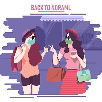 retour au concept normal avec shopping femme masquée vecteur