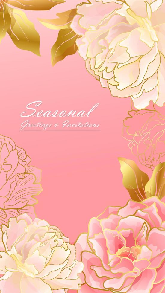 bannière de portrait de fleurs de pivoine rose clair vecteur