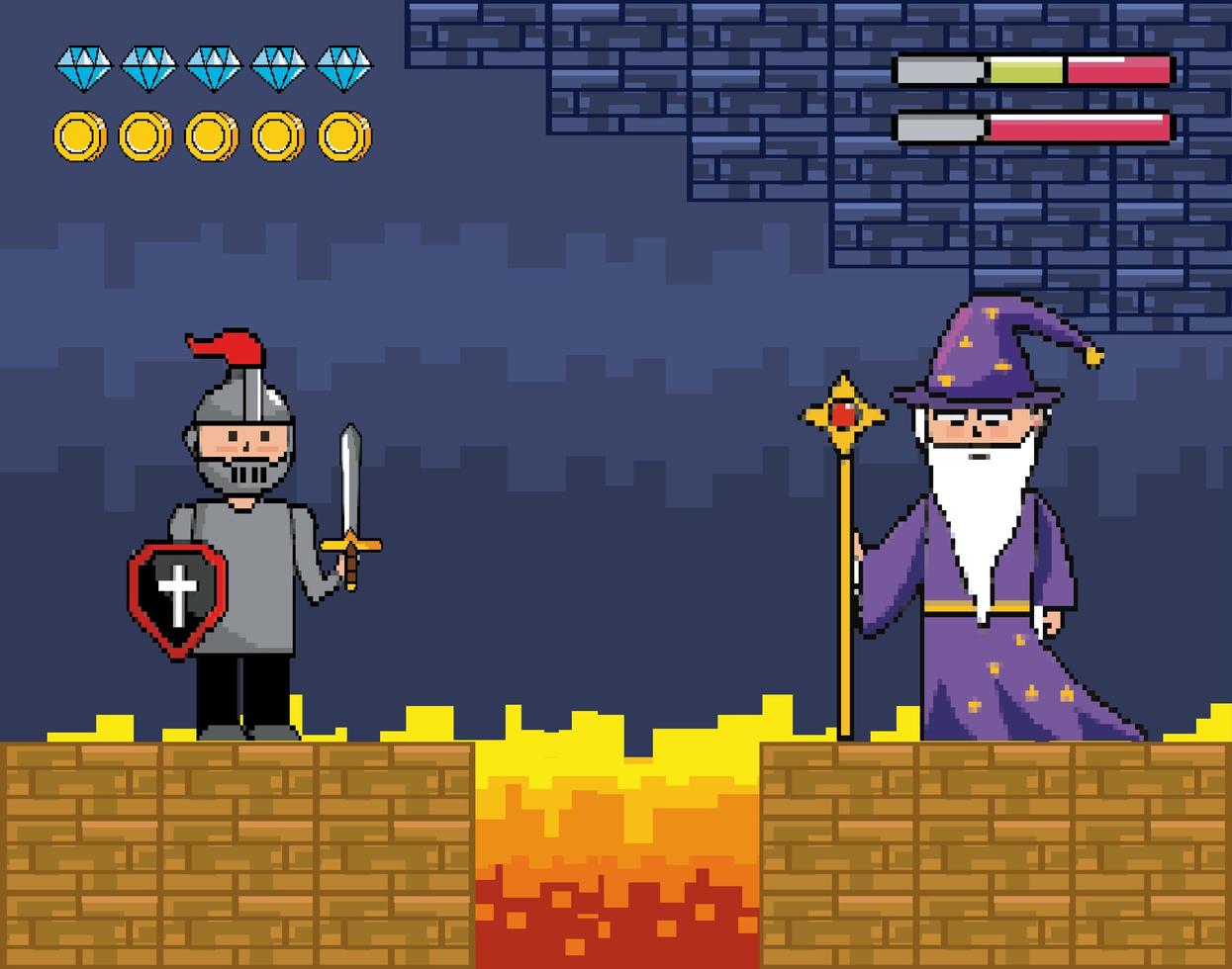 scène de pixel-art avec soldat et assistant vecteur