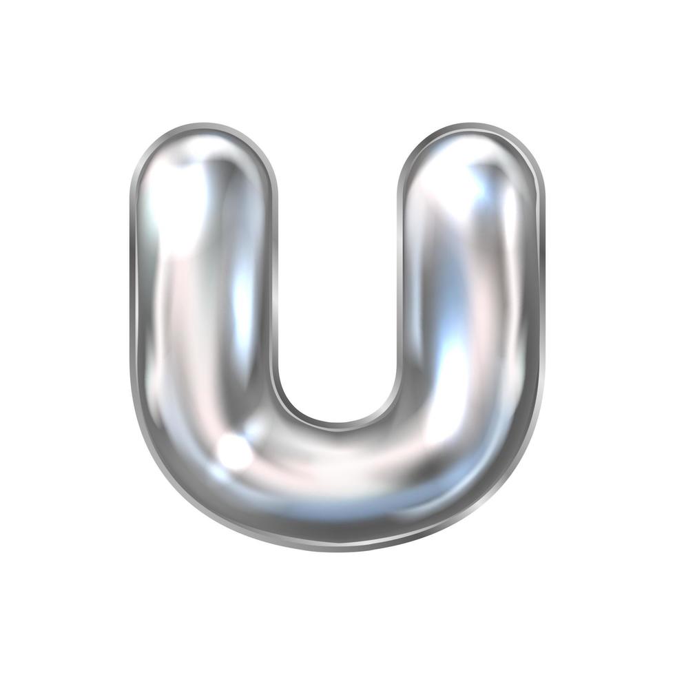symbole de l'alphabet gonflé en feuille d'argent perl, lettre isolée u vecteur