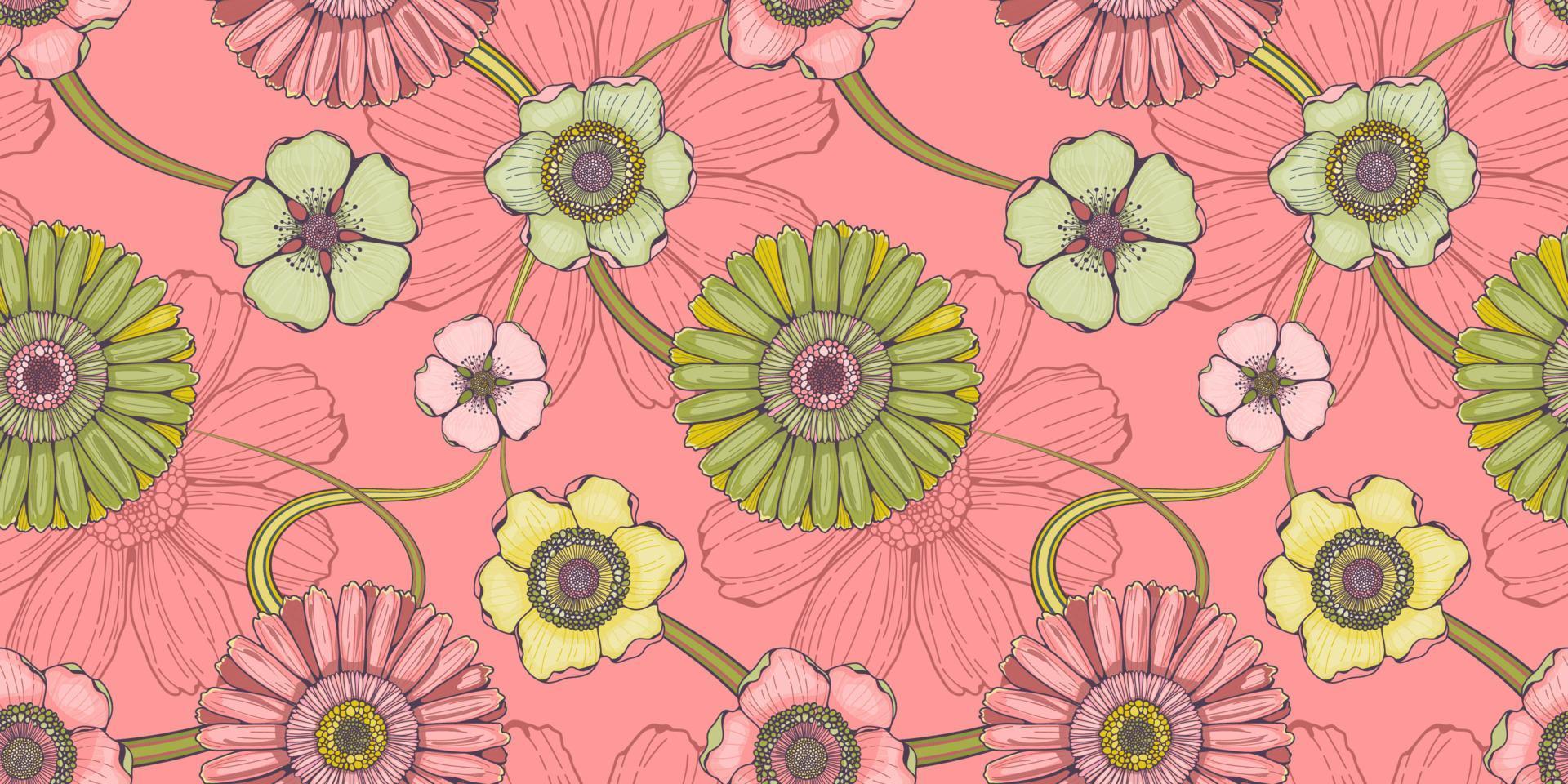 motif floral rose sans couture avec gerberas et magnolias vecteur