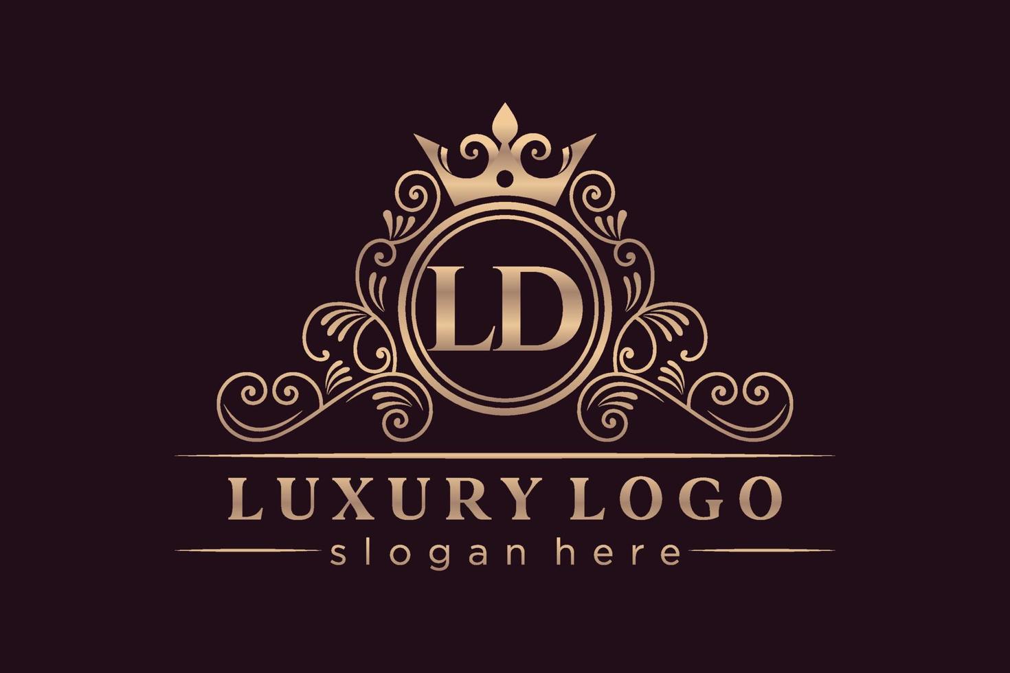 ld lettre initiale or calligraphique féminin floral monogramme héraldique dessiné à la main antique vintage style luxe logo design vecteur premium