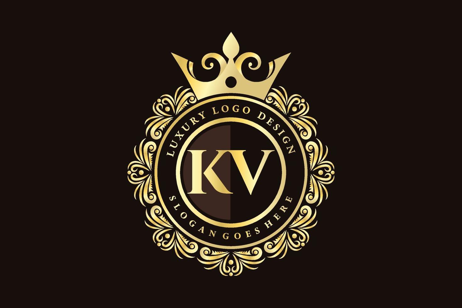 kv lettre initiale or calligraphique féminin floral monogramme héraldique dessiné à la main antique style vintage luxe logo design vecteur premium