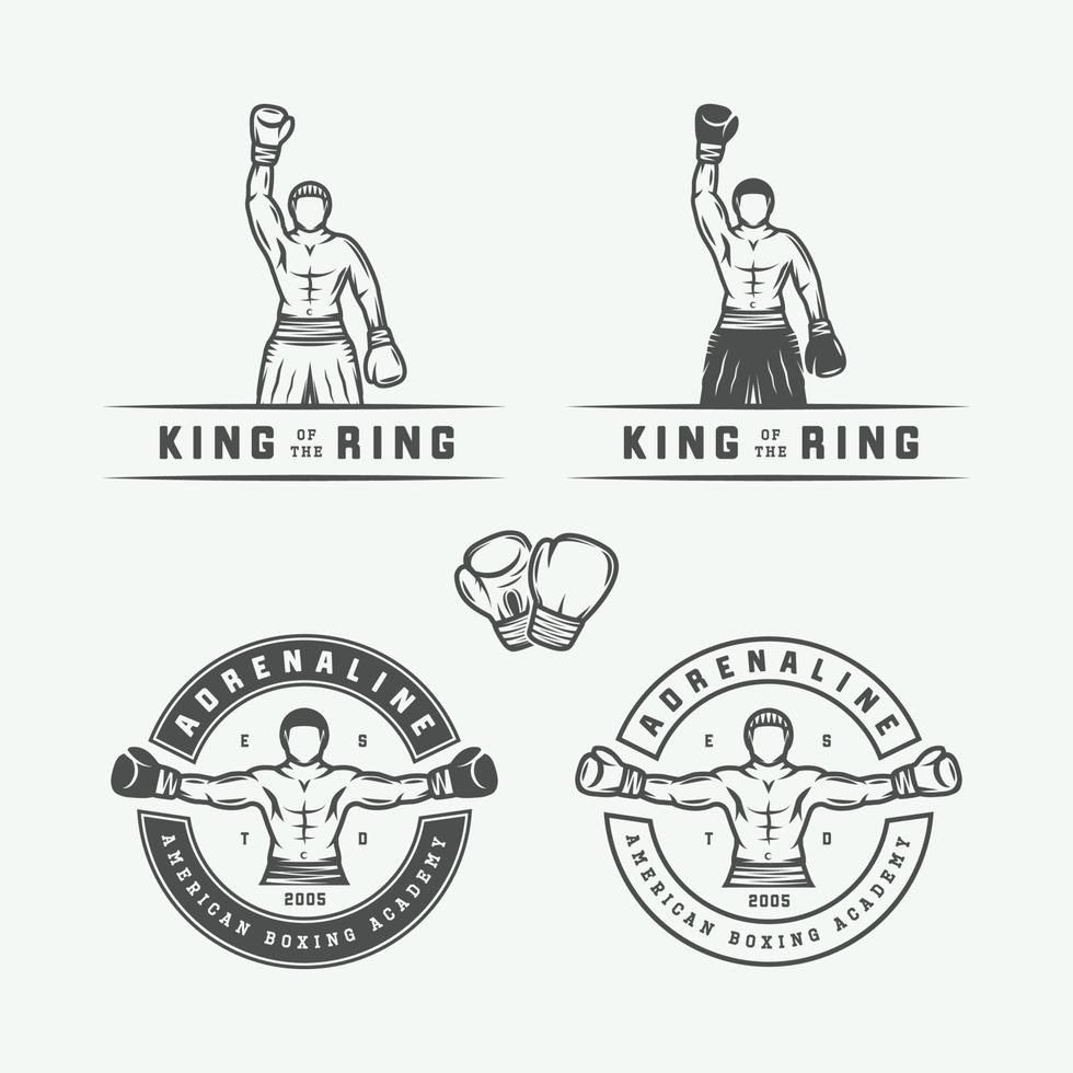 badges et étiquettes de logo de boxe et d'arts martiaux de style vintage. illustration vectorielle vecteur