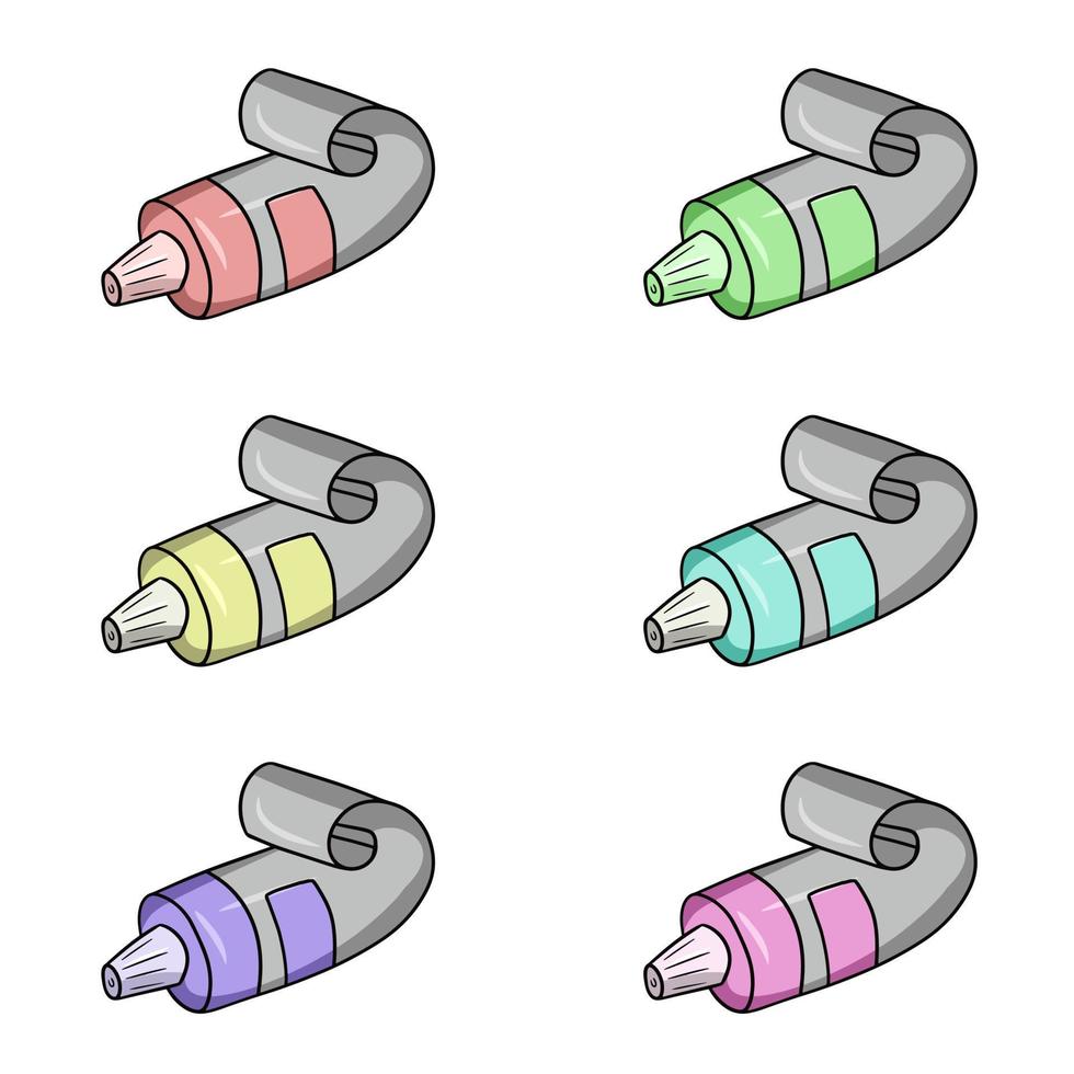 un ensemble d'icônes colorées, un tube torsadé de peintures, dentifrice, crème pour les mains et le visage, colle. illustration vectorielle en style cartoon sur fond blanc vecteur