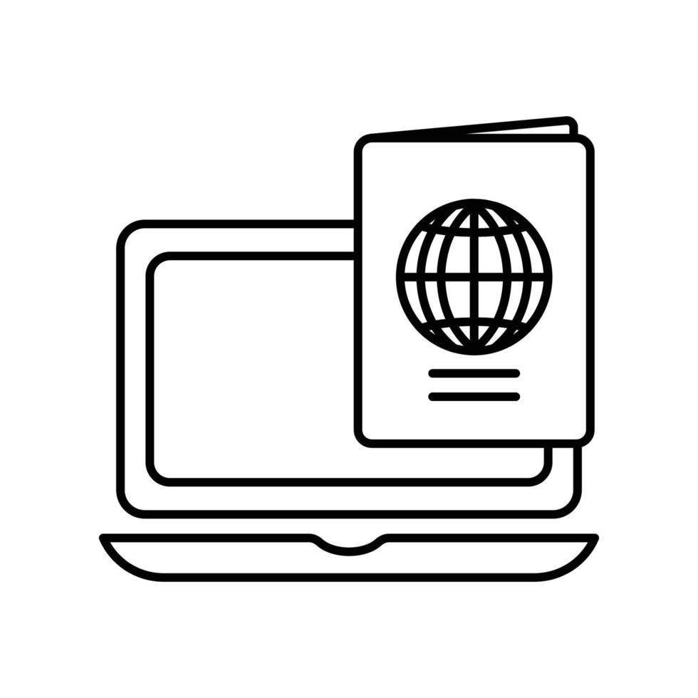 illustration d'icône de ligne d'ordinateur portable avec passeport. icône illustration liée au passeport en ligne. conception simple modifiable vecteur