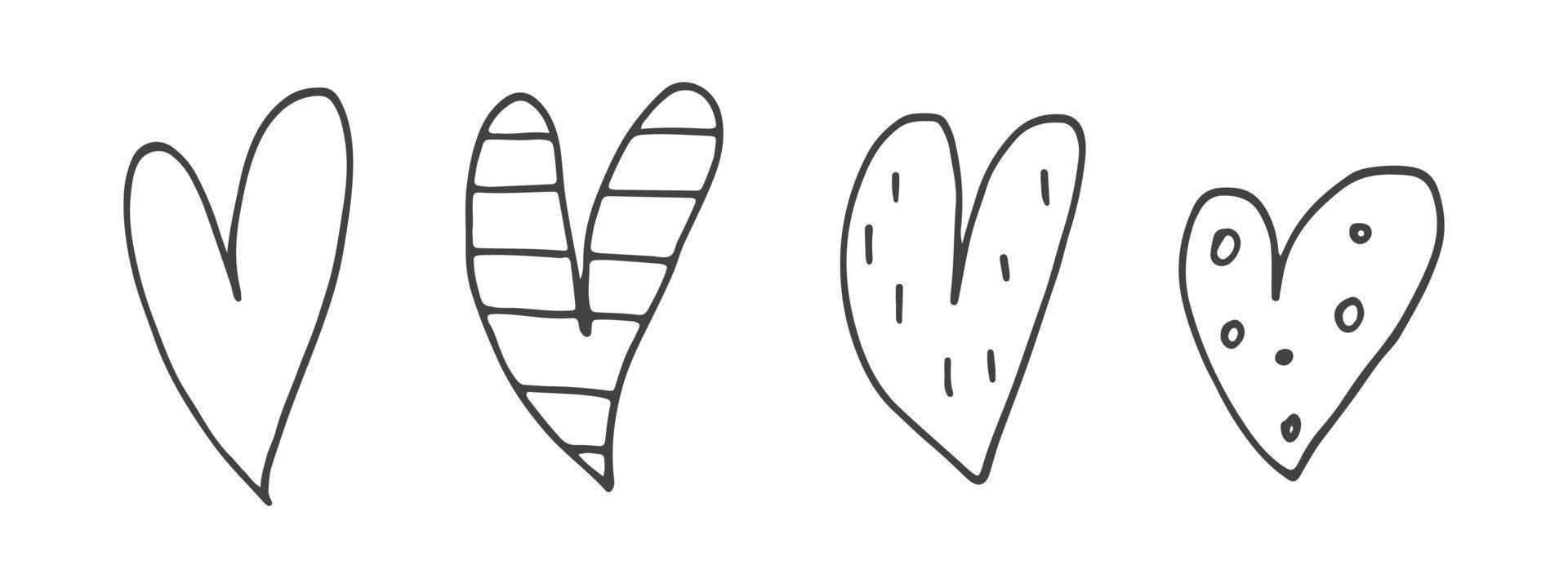 grand ensemble d'éléments de doodle mignons dessinés à la main sur l'amour. autocollants de message pour les applications. icônes pour la saint valentin, les événements romantiques et le mariage. coeurs avec rayures et texture. vecteur