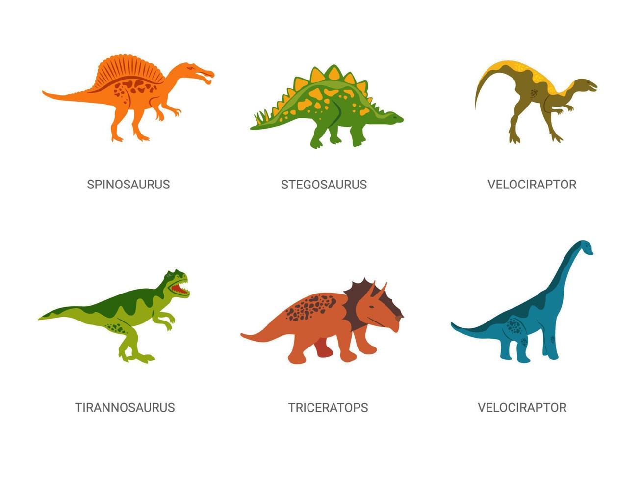 dinosaures de la période jurassique. spinosaurus rouge puissant avec stegosaurus herbivore vert. vecteur