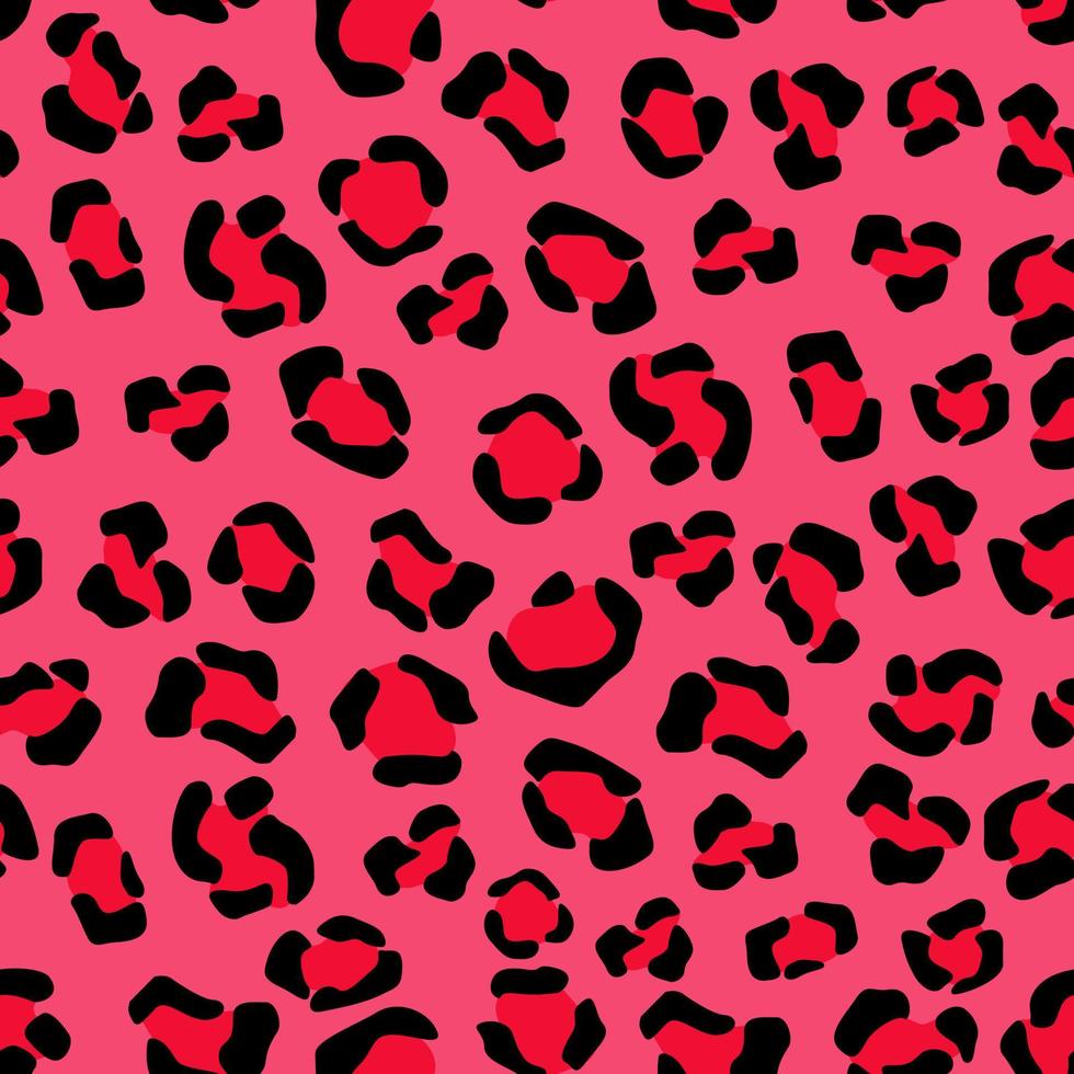 motif sans couture de camouflage rose tigre. taches cramoisies de panthère avec des contours de jaguar noir dans un schéma de couleurs vectorielles de léopard rouge vif. vecteur