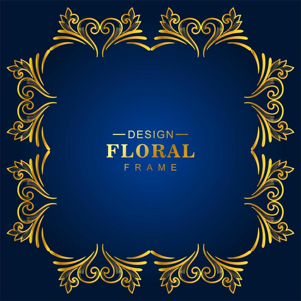 cadre floral décoratif doré ornemental sur bleu vecteur