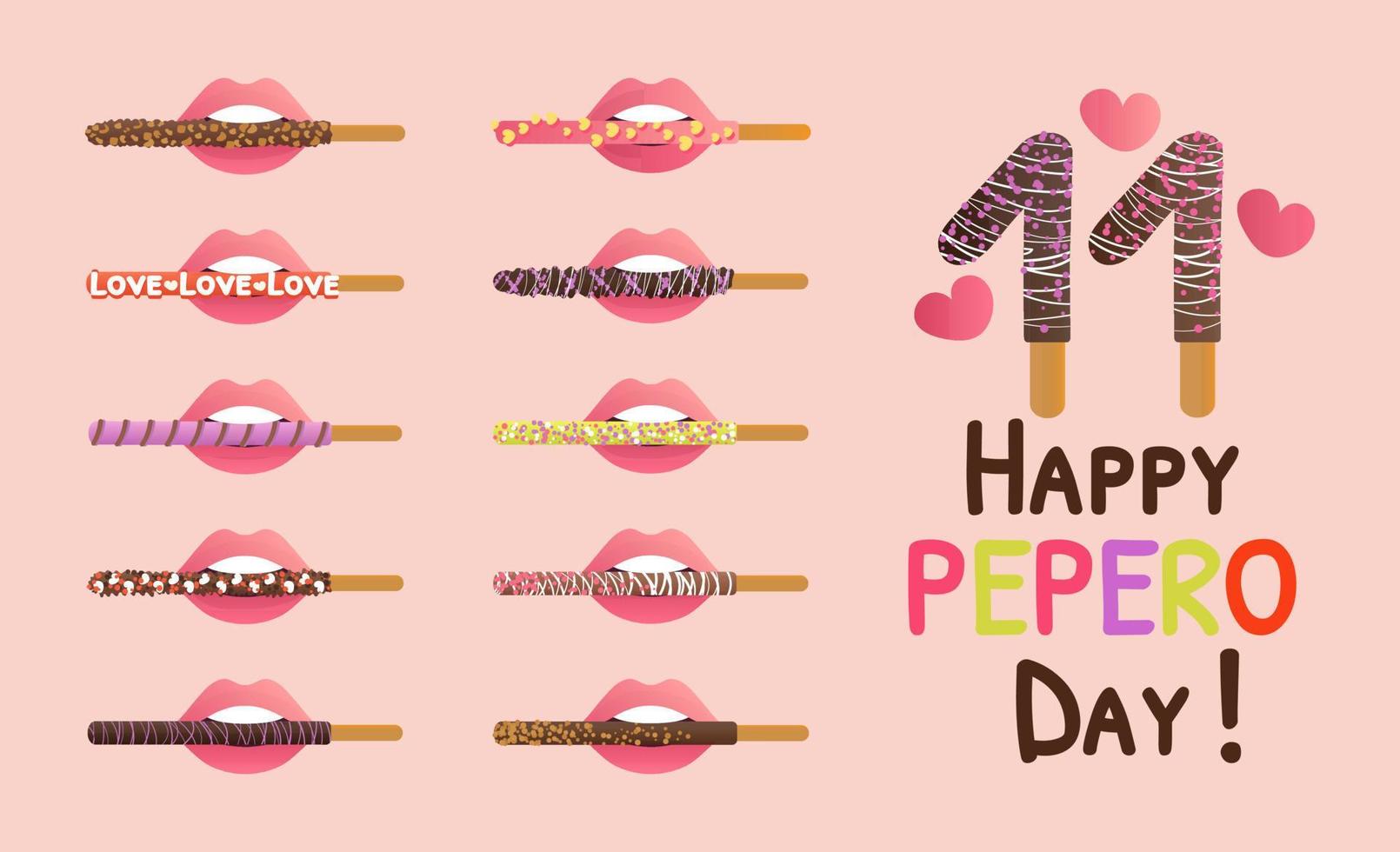 happy pepero day set illustration vectorielle avec des lèvres vecteur