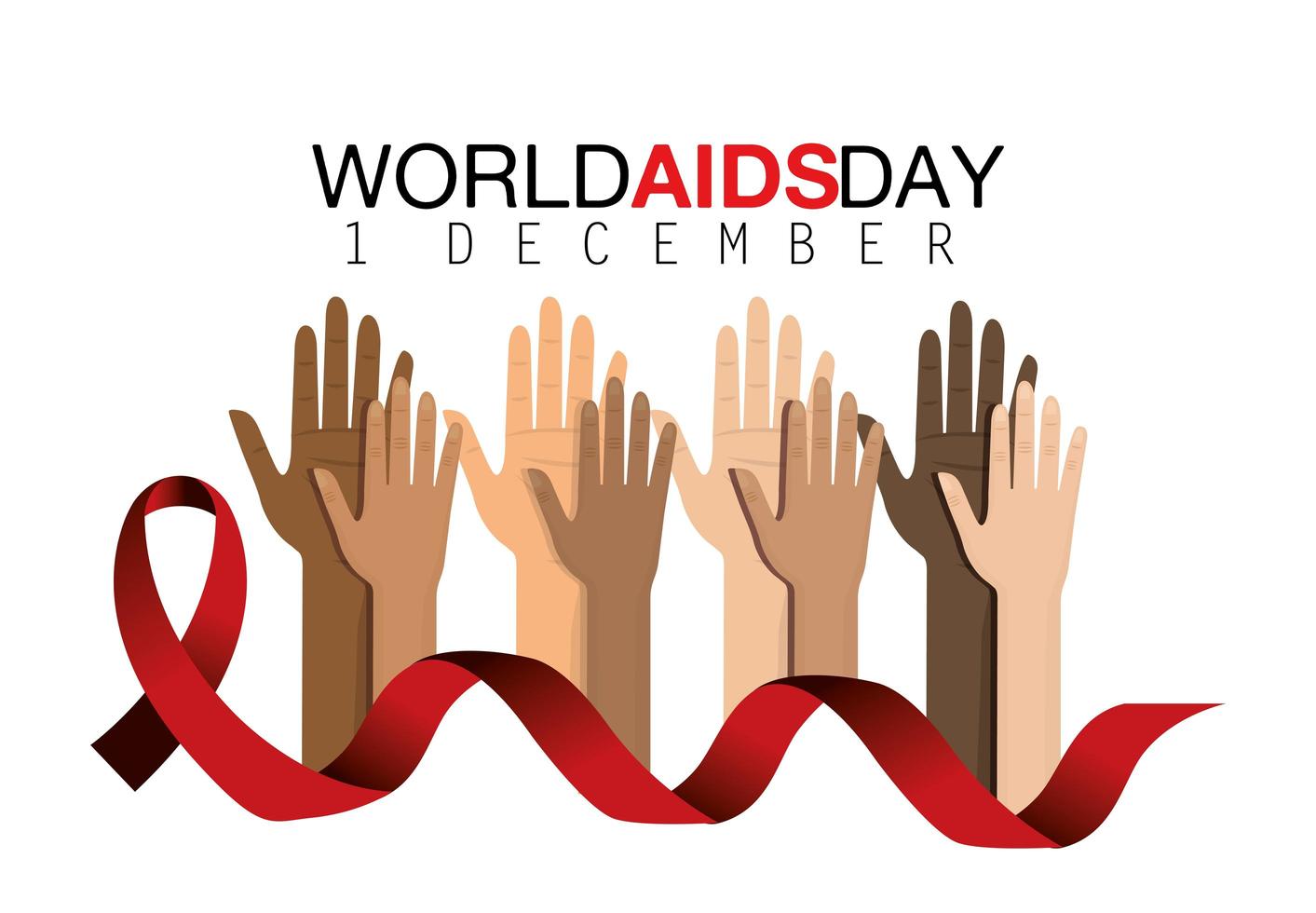 campagne de la journée mondiale du sida avec les mains et le ruban vecteur